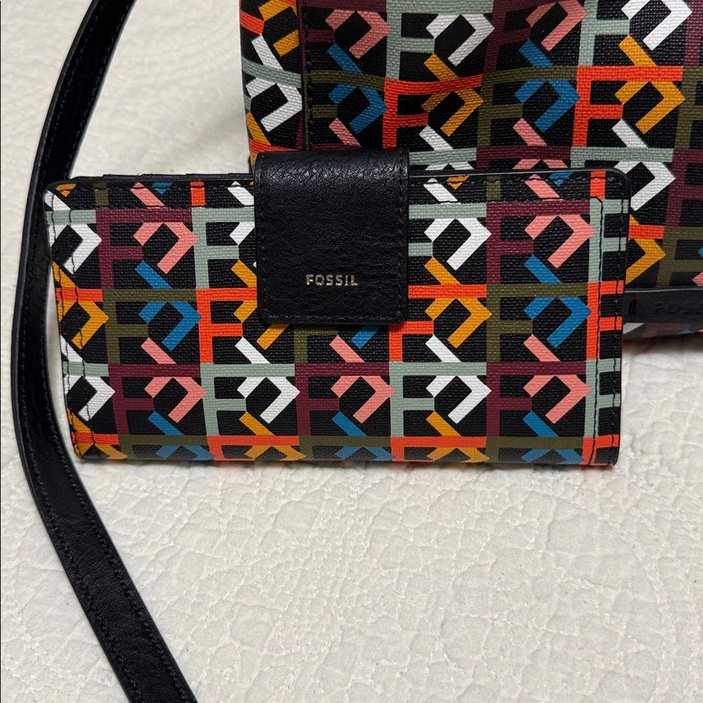 Fossil Colorful Patterned Handbag and Wallet Set